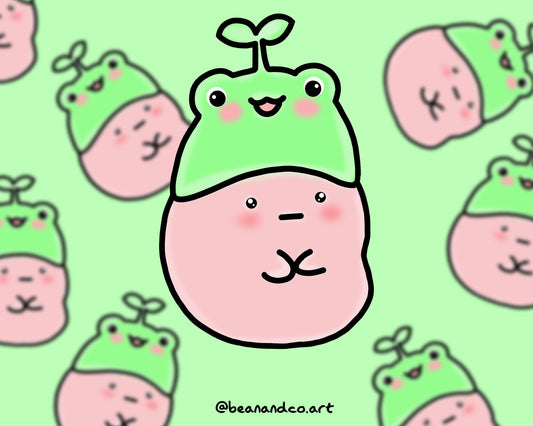 Frog bean sticker- 5cm gloss sticker- cute frog bean