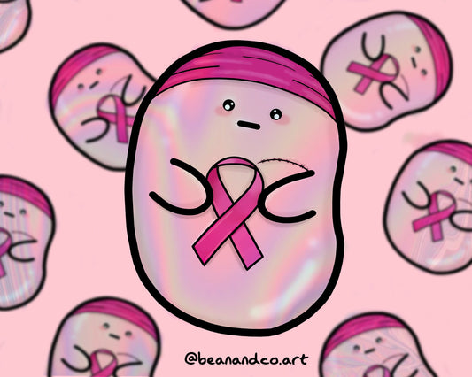 Holographic Breast Cancer bean sticker- 5cm rainbow gloss sticker- breast cancer awareness