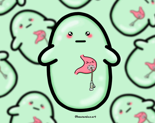 G tube bean sticker- 5cm gloss sticker- stomach/ gastroparesis- feeding tube