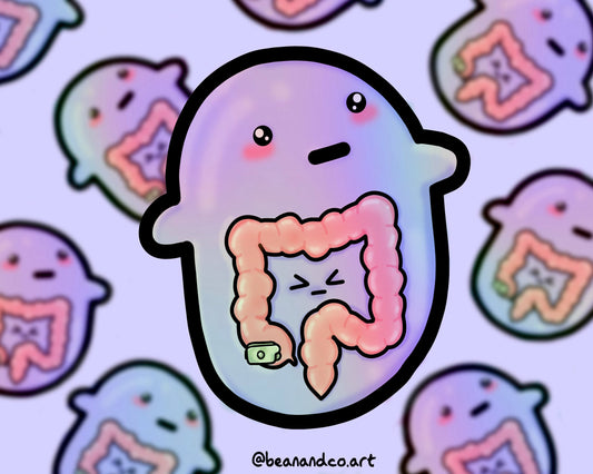Cecostomy bean sticker- 5cm rainbow holographic sticker- medical device bean