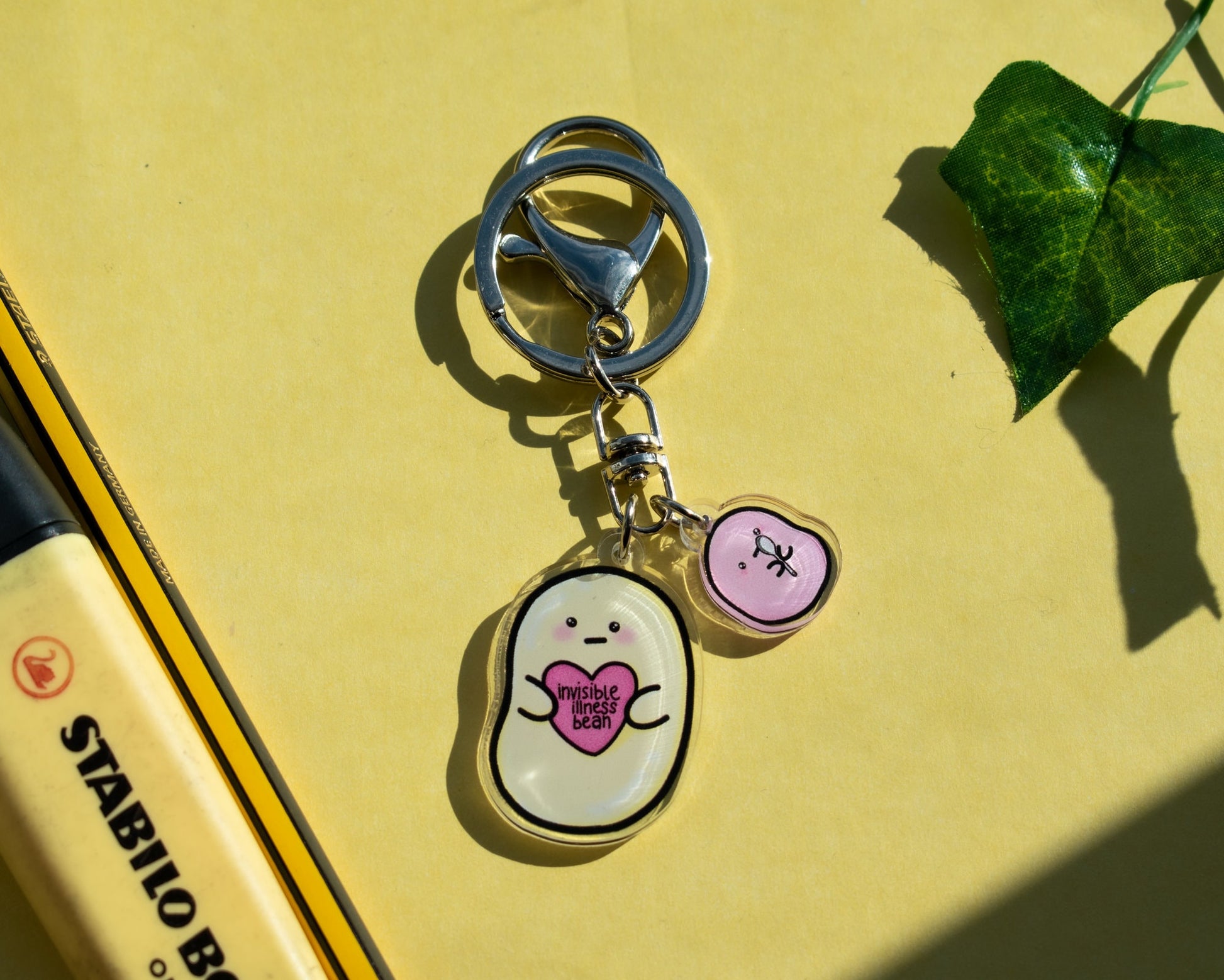 Invisible illness bean 1.5" acrylic charm keyring/keychain- lobster hook clasp and mini spoonie bean charm. Lupus, arthritis,chronic illness