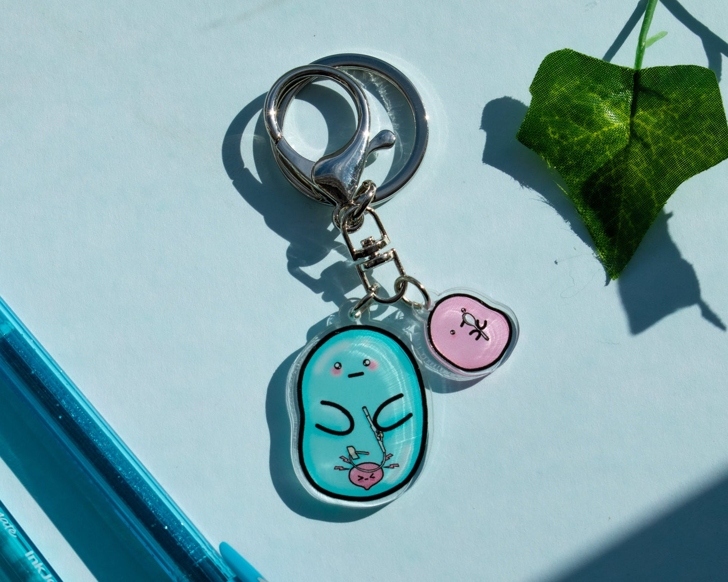 Suprapubic catheter bean 1.5" acrylic charm keyring/keychain- lobster hook clasp and mini spoonie bean charm