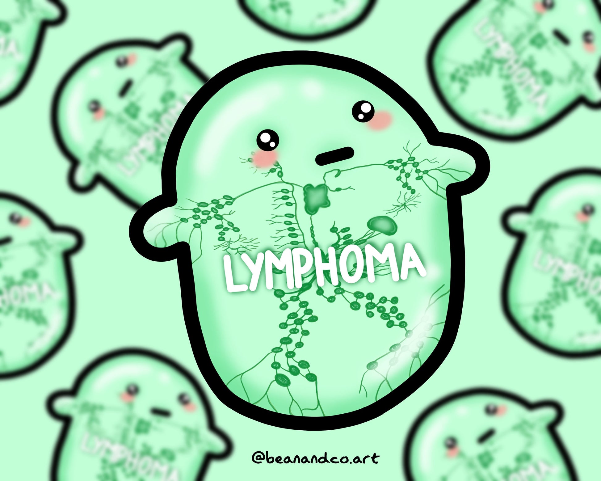 Lymphoma cancer awareness bean- 4cm gloss sticker- hodgkins and non hodgkins lymphoma awareness