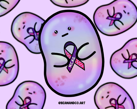 Holographic Mast Cell Activation Syndrome (MCAS) awareness bean sticker- 5cm rainbow sticker