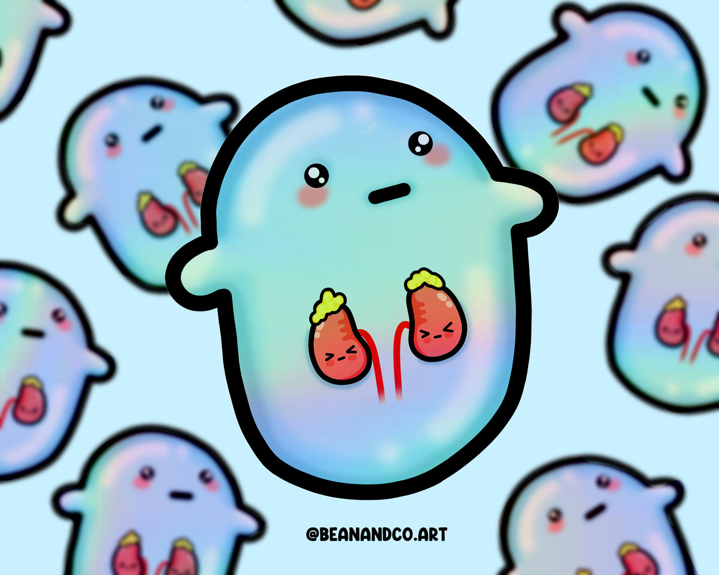 Holographic Adrenal insufficiency awareness bean sticker- 5cm rainbow sticker- addisons disease awareness