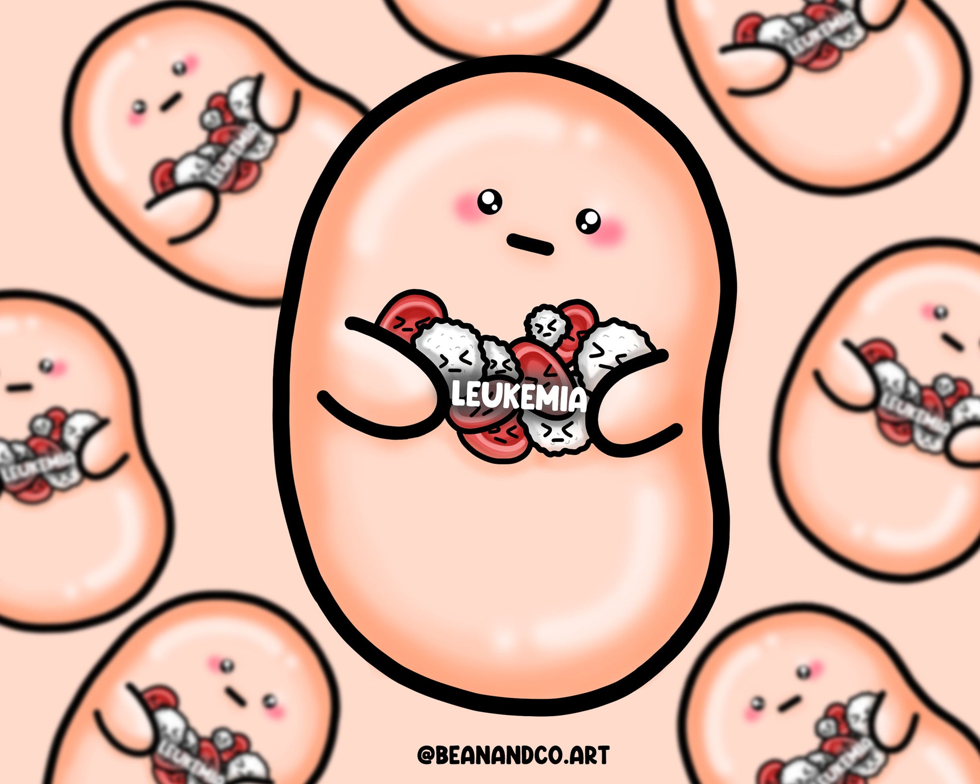 Leukemia awareness bean sticker- 5cm gloss sticker- blood cancer, Lymphocytic Leukemia