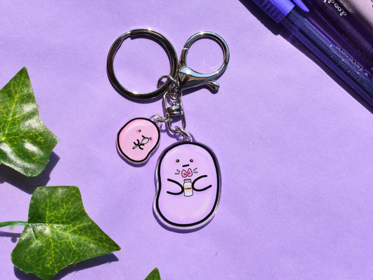 Thyroid condition bean 1.5" acrylic charm keyring/keychain- lobster hook clasp and mini spoonie bean charm, hypothyroidism, hyperthyroidism