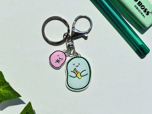 Epipen/anaphylaxis awareness bean 1.5" acrylic charm keyring/keychain- lobster hook clasp and mini spoonie bean charm, allergy awareness
