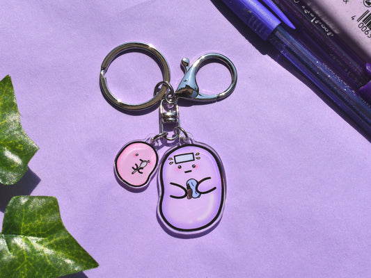 Migraine awareness bean 1.5" acrylic charm keyring/keychain- lobster hook clasp and mini spoonie bean charm